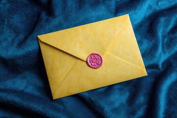 Vintage Envelope With Maroon Wax Seal On Dark Blue Velvet Fabric