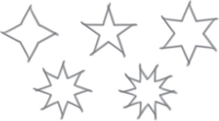 Obraz premium Minimal Hand-Drawn Star Icon Set in Grey Outline, Simple Abstract Starburst and Sparkle Shapes, Clean Doodle Style Decorative Elements for Graphic Design, Kids Art, and Creative Projects