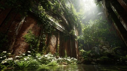 Overgrown Ruined Temple In Lush Jungle