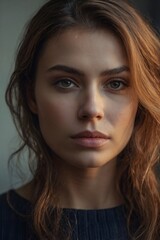 Fototapeta premium Close-Up Portrait of Woman with Wavy Hair