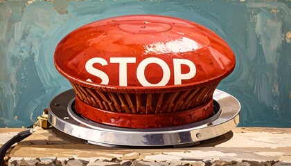Close-up of a vintage red stop button