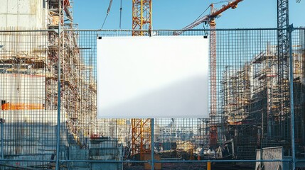 Blank Poster on Construction Site Fence with Vertical View