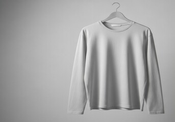 Plain long sleeve shirt hanging on wall - apparel mockup