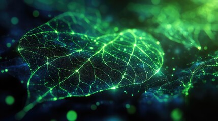 Naklejka premium Abstract Green Leaf Network - Digital Biology and Technology Concept.