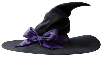 Witch hat, elegant, pointy, with purple ribbon, isolated, PNG style