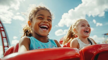 Thrilled Children on a Roller Coaster Ride Laughter and Excitement