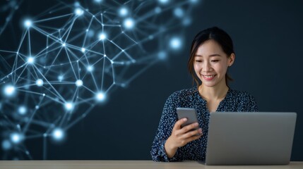 A modern workspace: the fusion of technology and human interaction. Smart grid. Digital dedication: a blend of vibrant details in a minimalist office environment. Information flow.