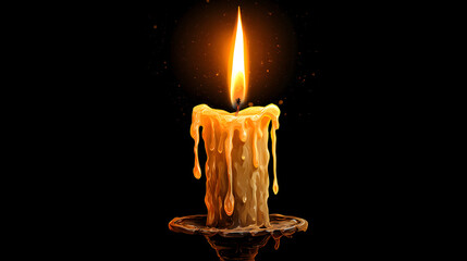 Candle with dripping black wax, eerie flame, gothic horror object, single PNG cutout