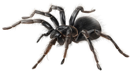 Black widow spider, hairy and shiny, horror detail, single object, isolated PNG cutout