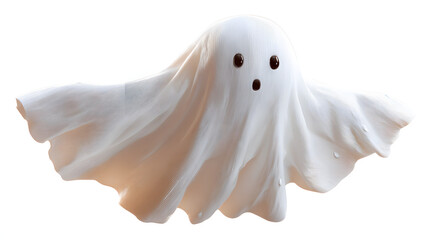 Cute floating ghost with sheet-like body, isolated, PNG style
