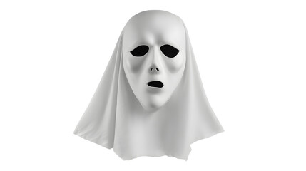 Spooky white ghost mask, simple and scary, isolated, PNG style