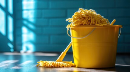 Mop and Bucket A Scene of Home Cleaning and Household Tasks