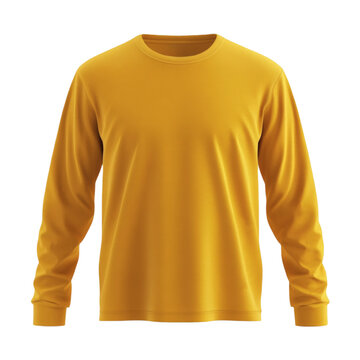 Plain Yellow Long Sleeve T-shirt Front Mockup for Apparel on transparent background