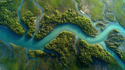 River meandering through lush wetlands