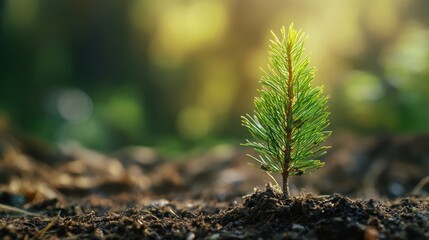 Young Spruce Sapling Growing in Rich Soil A Symbol of New Growth and Environmental Conservation
