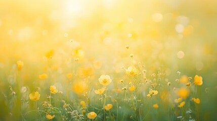Golden Sunlight on a Field of Yellow Flowers.