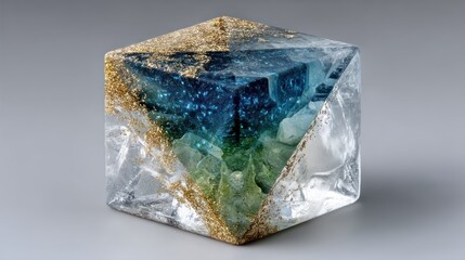Enchanted Cube: A Symphony of Teal, Emerald, and Gold