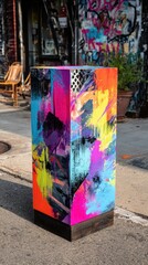 Colorful Painted Concrete Post in Urban Setting