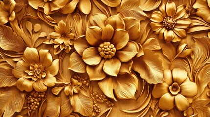 Ornate Golden Floral Carving with Intricate Details.