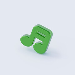 &Iacute;cone de nota musical verde em 3D isolado sobre fundo branco