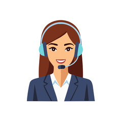 Friendly female customer service agent wearing a headset icon providing professional communication and online support.