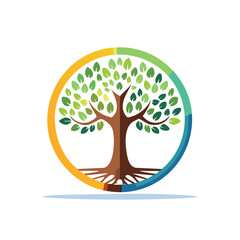 Obraz premium Stylized tree graphic within a colorful circular frame, concept of growth and nature.