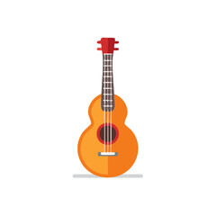 Simple orange acoustic guitar or ukulele musical instrument flat design vector illustration