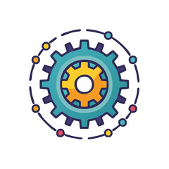 Cogwheel Gear Mechanism with Connected Nodes, Data Network and Machine Learning Symbol