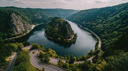 Serpentine River Winding Through Lush Valley Landscape