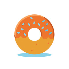 Obraz premium Vector illustration of a delicious glazed donut with orange frosting and blue sprinkles