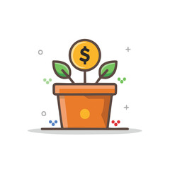 Illustrative Dollar Coin Plant Growing in a Pot Symbolizing Financial Investment and Economic Growth