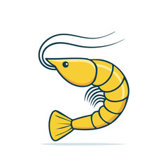 Stylized Yellow Shrimp Illustration with Antennae and Tail Fins