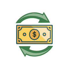 Money exchange illustration with circular arrow rotation for business finance and investment or financial transaction concept