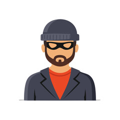 Cartoon Burglar Portrait: Man Wearing Beanie and Mask, Concept of Crime