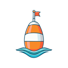 Floating Navigation Buoy with Flag and Stripes Graphic Icon in Water, Sea Marine Safety Marker