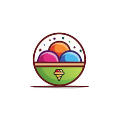Delicious Ice Cream Sundae with Colorful Scoops and Cone in a Bowl Design
