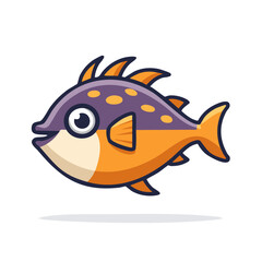 Cute cartoon fish illustration with orange and purple color scheme, isolated design element.