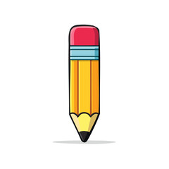 Bright yellow cartoon pencil with a red eraser education stationery drawing tool