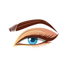 Illustration of blue eye with makeup and eyebrow on a white background. Beauty style graphic