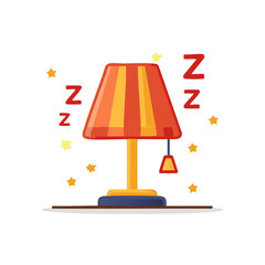 Cartoon lamp with colorful striped shade and sleeping symbols for bedtime