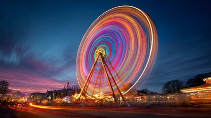 Colorful ferris wheel at night