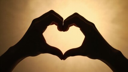Hands Forming Heart Shape Shadow on Warm Background