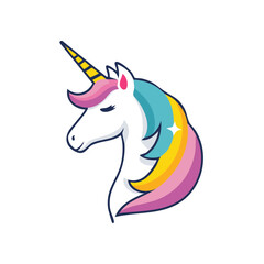 Elegant Unicorn Head Profile with Rainbow Mane and Golden Horn Symbolizing Magic and Fantasy