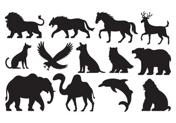 Fototapeta premium Collection of diverse animal silhouettes majestic creatures for wildlife and nature themes white background