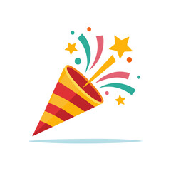 Colorful confetti explosion from a party popper on a white background, vector illustration for special events, holidays, and celebrations