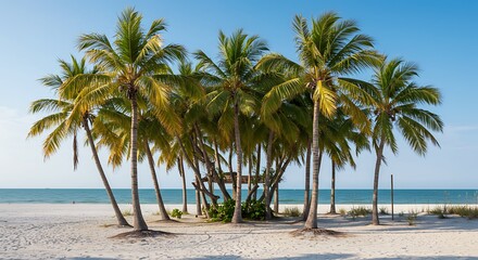 Tropical Beach with Palm Trees and Ocean.