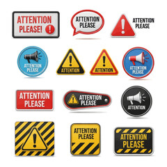 Obraz premium Collection of Attention Please signs and symbols.