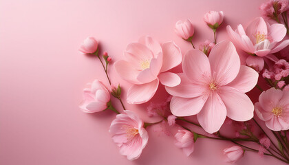 Soft Pink Flowers With Delicate Petals And Stems On A Light Pink Background Creating A Gentle Aesthetic Look