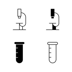 Microscope and Test Tube Icons in Solid and Line Style