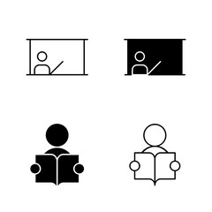 Teacher and Student Icons – Education and Learning Symbol in Solid and Line Style